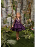 Gold Lace Purple Tulle Knee Length Flower Girl Dress